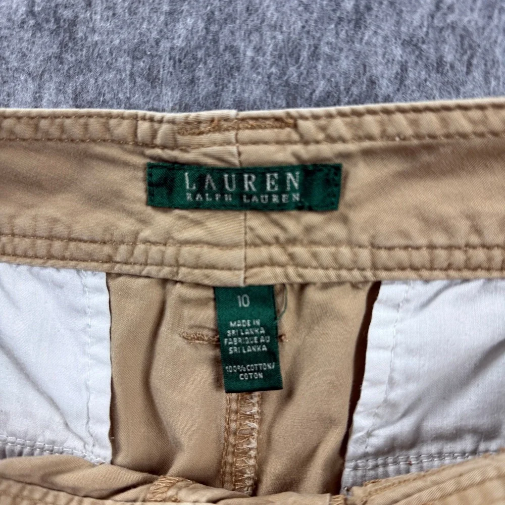 Lauren Ralph Lauren Womens 10 Cuffed Utility Cargo Shorts Tan Cotton Flap Pocket